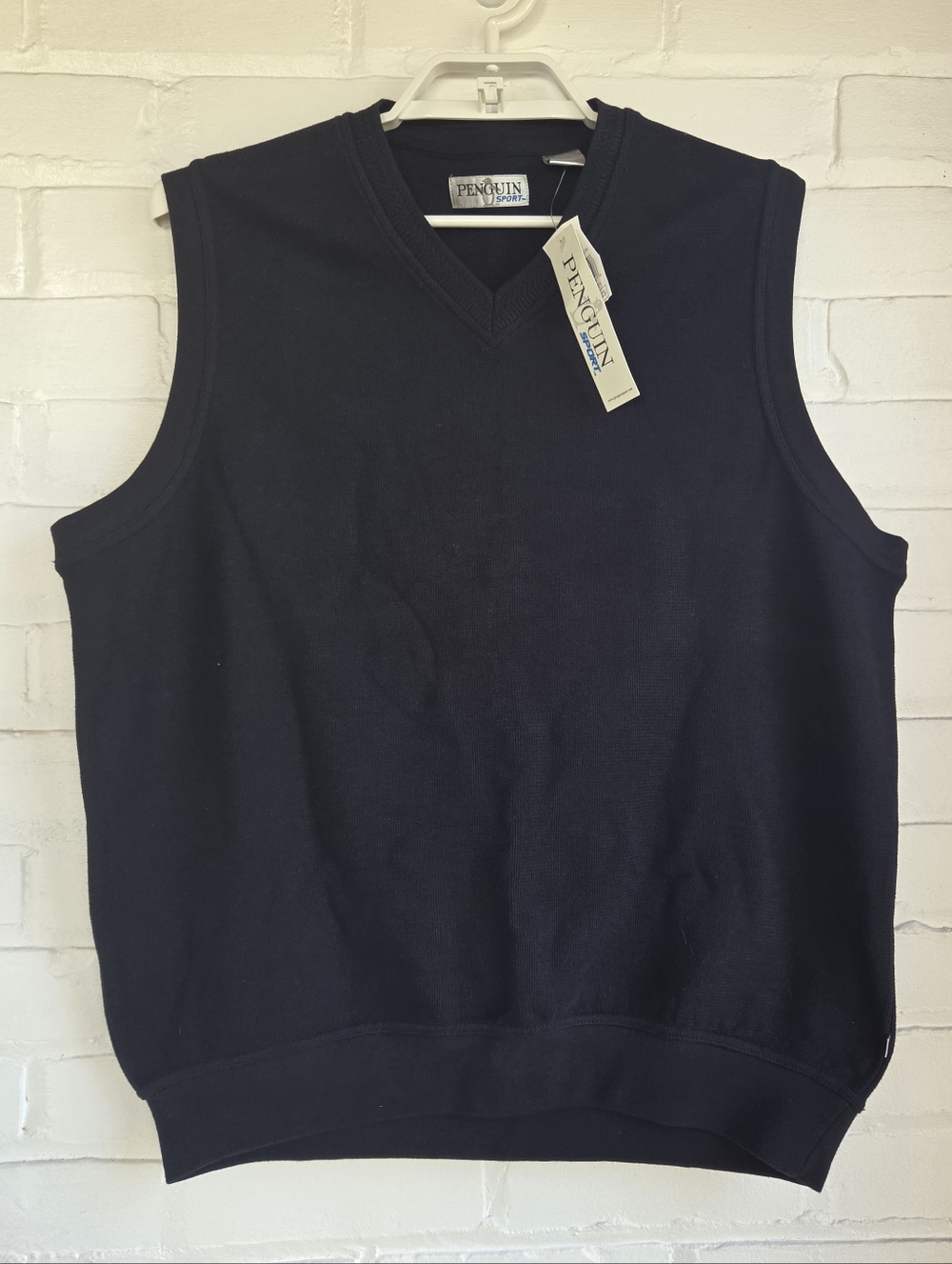 Vintage NWT Penguin Sport Golf Knit Vest Black Cotton Preppy Size Medium